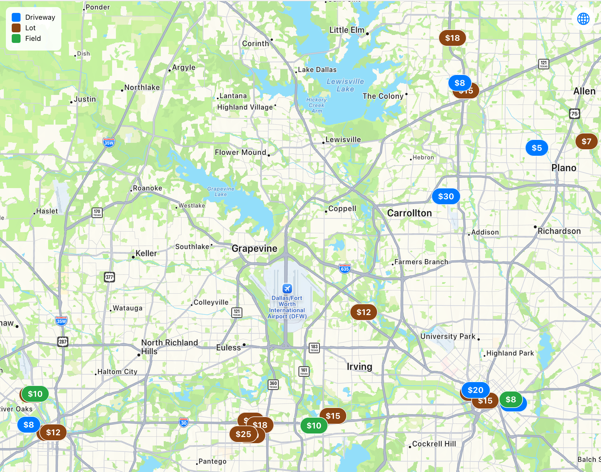 Spotlink App on a smartphone showing a map with available parking spots